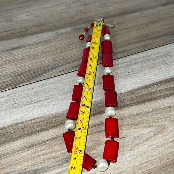 Vintage Knotted Pearl Bead Necklace Women’s Red And White Retrocore Bohemian - Picture 8 of 8